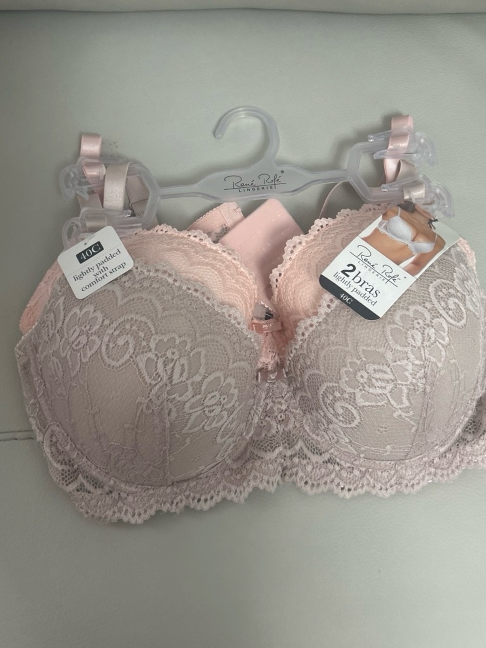 Rene Rofe Lace Push-Up Bra Set in Blush and Light Pink